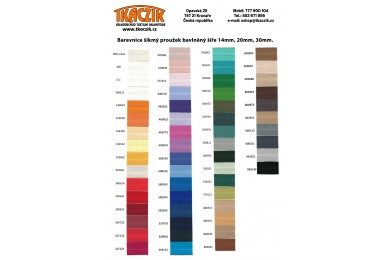 Barevnice šikmých proužků bavlněných 14, 20, 30mm.