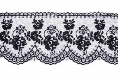 Krajka šifonová vyšívaná 52768 šíře 8cm černá