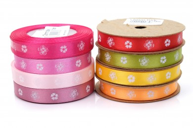 Stuha atlasová vzor květina šíře 12mm