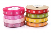 Stuha atlasová vzor květina šíře 12mm