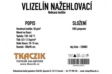 Vlizelín nažehlovací 50g/m rozměr 100x90cm