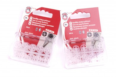 Stiskací knoflíky MIA (3) 10mm karta 20ks čirá